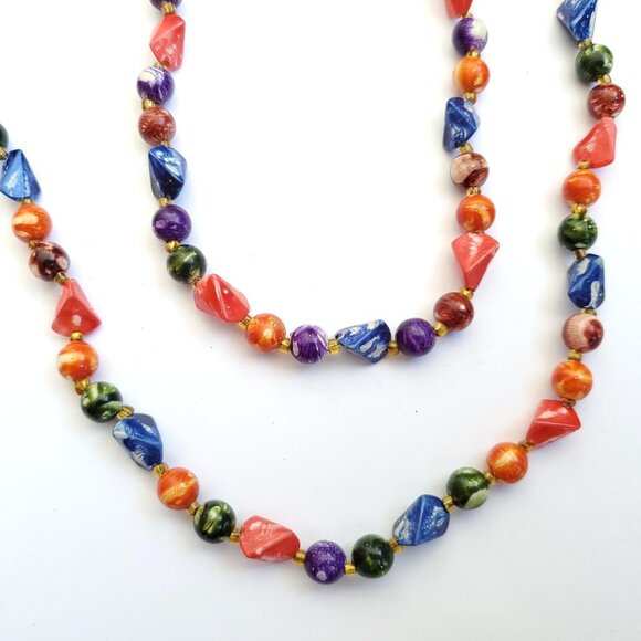 Vintage Multicolor Beaded Necklace 50" Rainbow Colorful - Picture 1 of 3